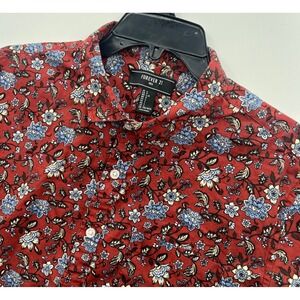 Forever 21 Men Red Floral Print Short Sleeve Button Down‎ Shirt Size L Hawaiian
